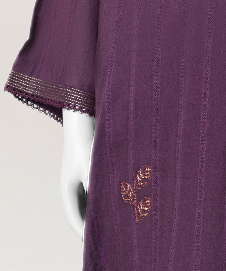 Dobby Purple Stitched Suit - J. Junaid Jamshed