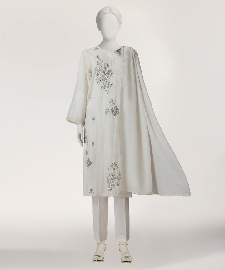 Dobby White Stitched Suit - J. Junaid Jamshed