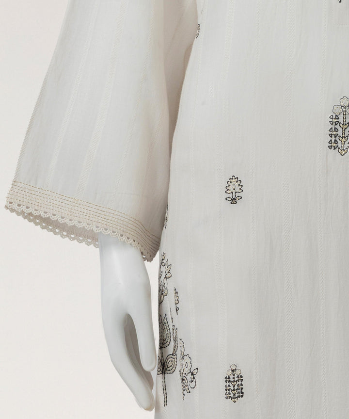 Dobby White Stitched Suit - J. Junaid Jamshed