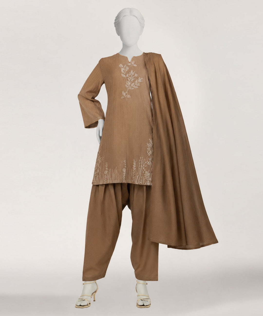 Dobby Brown Stitched Suit - J. Junaid Jamshed