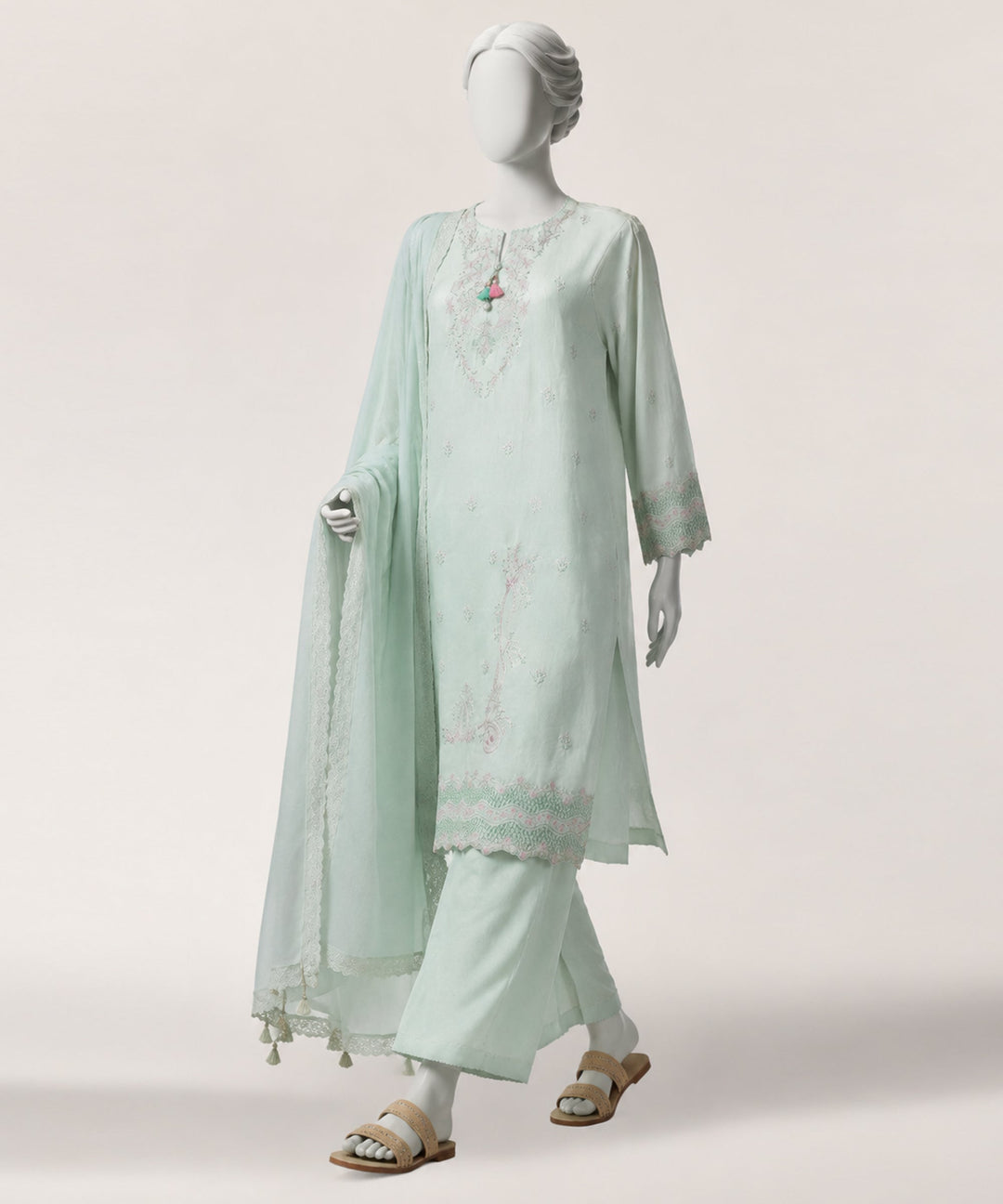 Lawn Green Stitched Suit - J. Junaid Jamshed