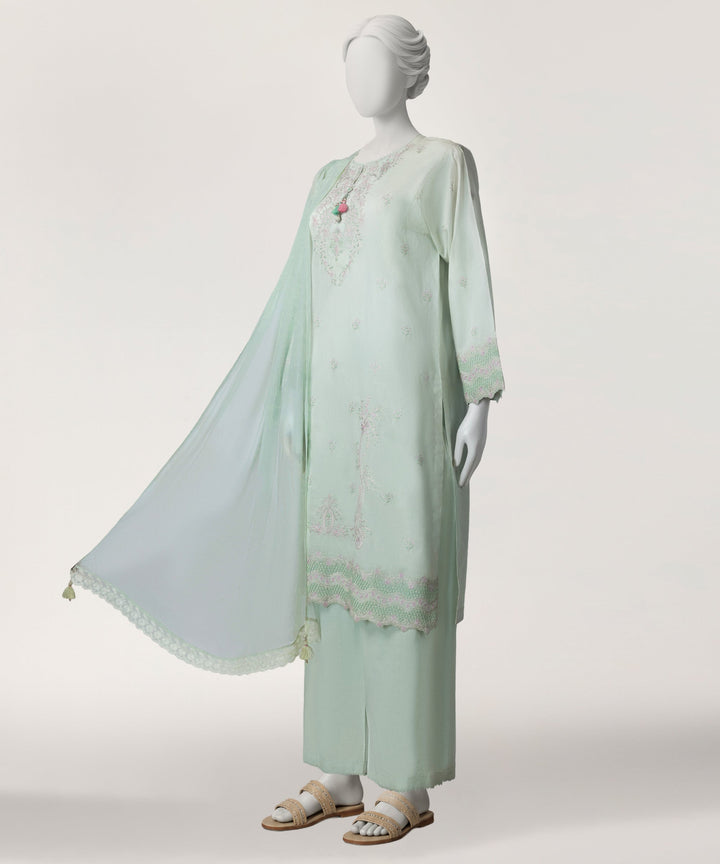 Lawn Green Stitched Suit - J. Junaid Jamshed