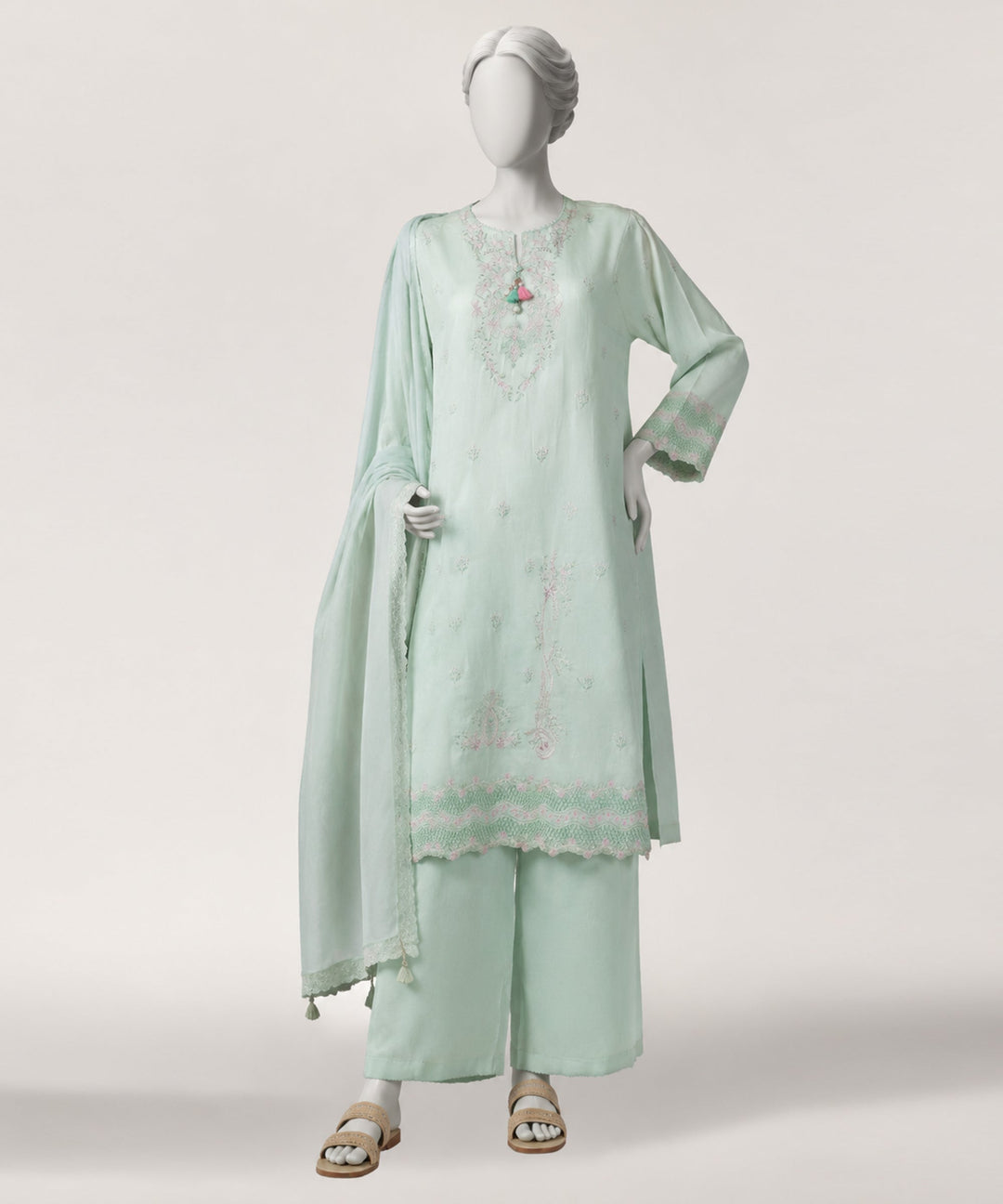 Lawn Green Stitched Suit - J. Junaid Jamshed