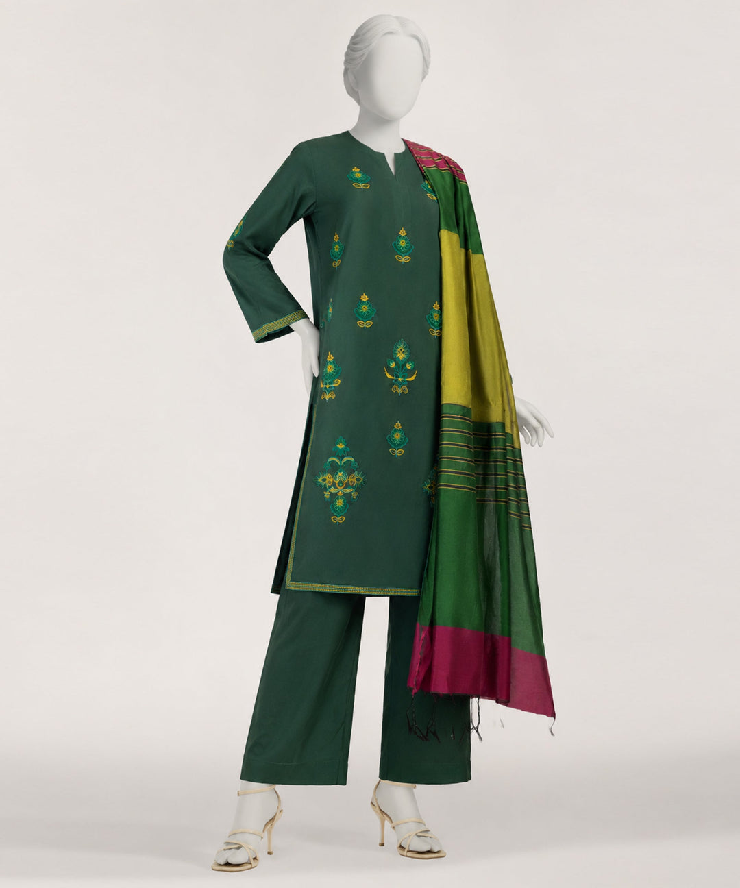 Jacquard Green Stitched Suit - J. Junaid Jamshed