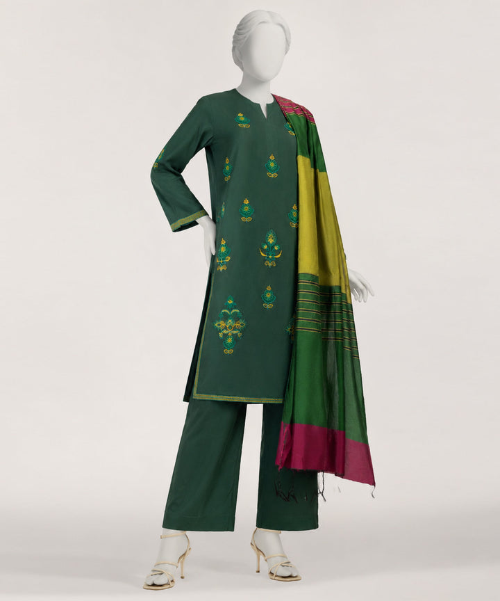 Jacquard Green Stitched Suit - J. Junaid Jamshed