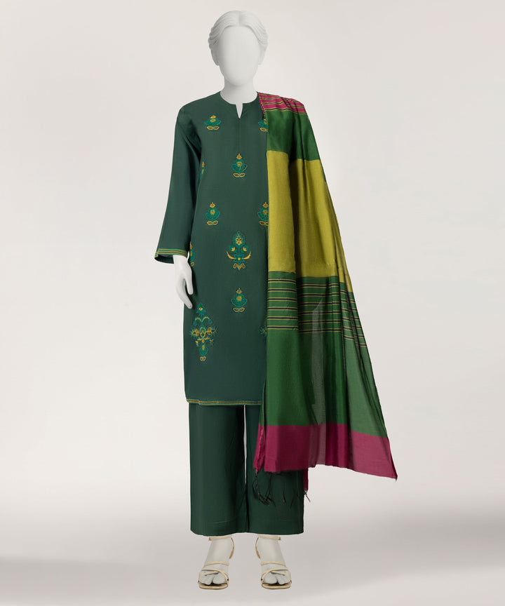 Jacquard Green Stitched Suit - J. Junaid Jamshed