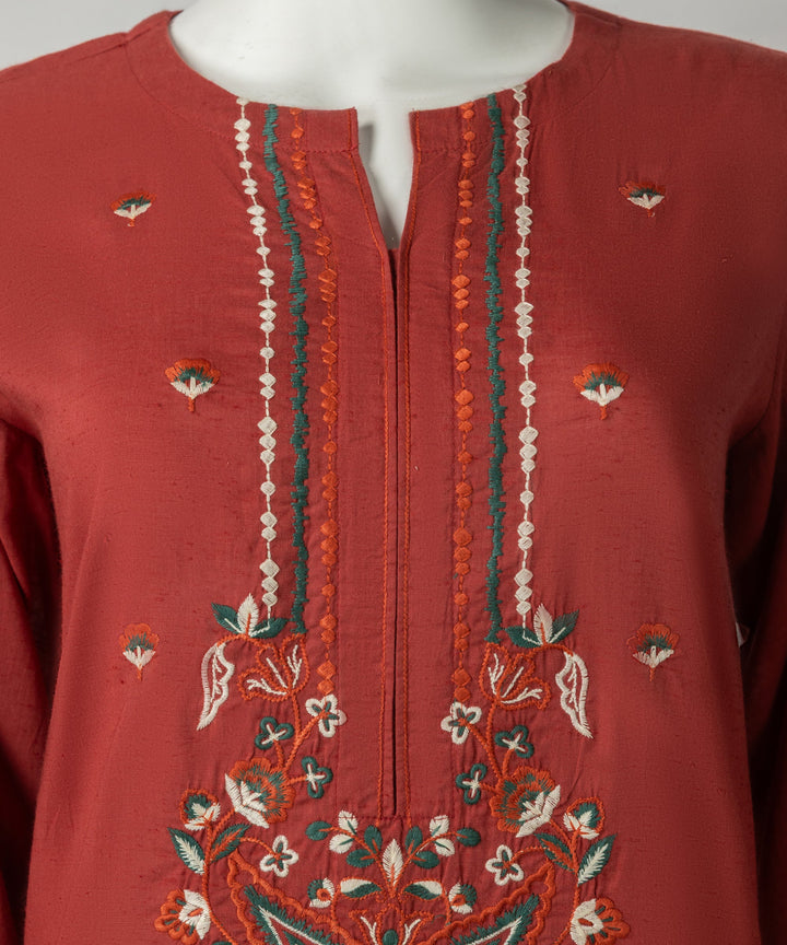 Jacquard Red Stitched Suit - J. Junaid Jamshed
