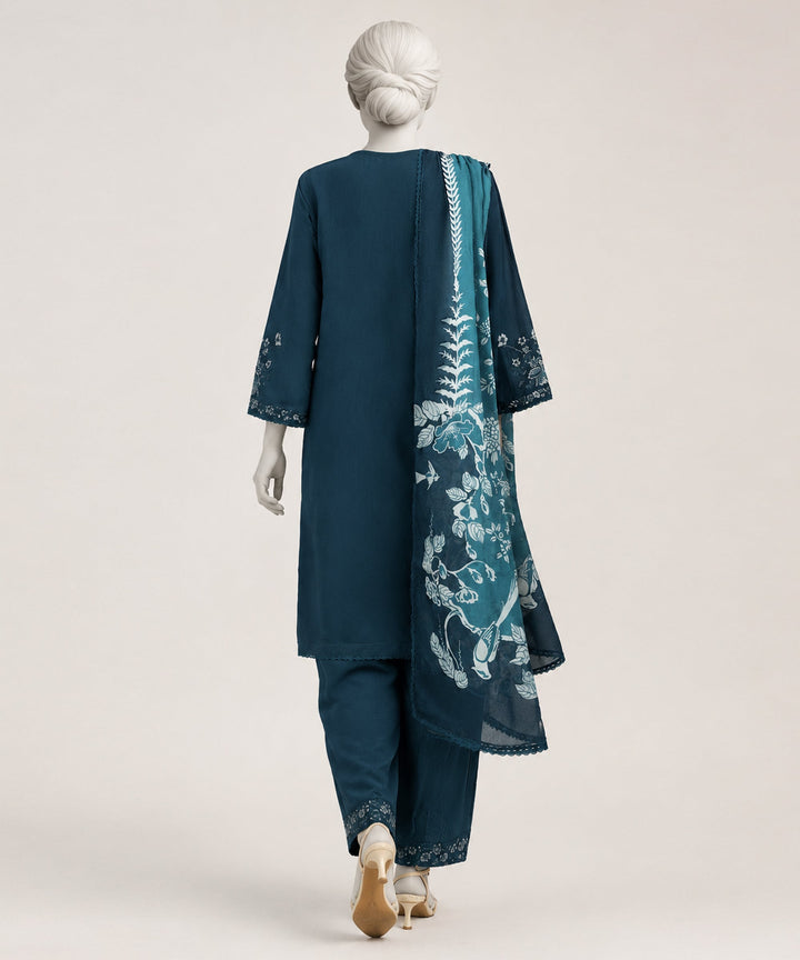 Lawn Blue Stitched Suit - J. Junaid Jamshed
