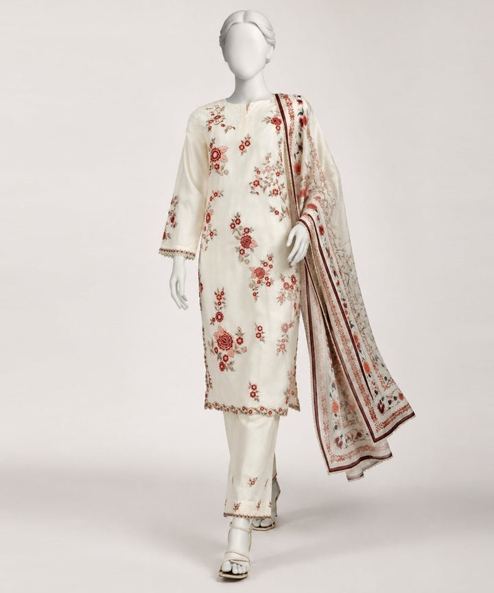 Lawn White Stitched Suit - J. Junaid Jamshed