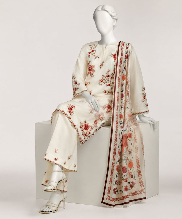 Lawn White Stitched Suit - J. Junaid Jamshed
