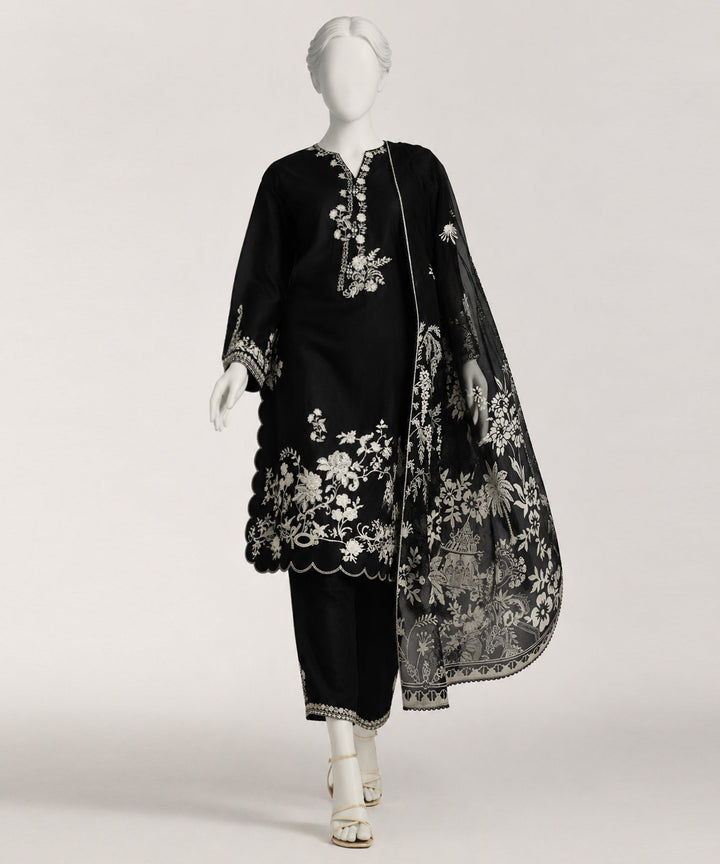 Lawn Black Stitched Suit - J. Junaid Jamshed