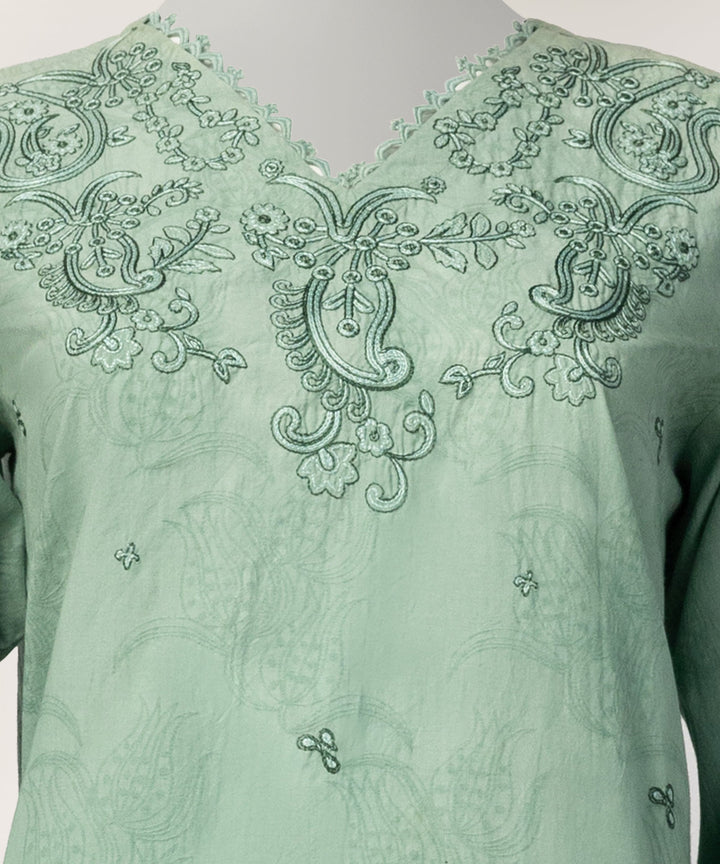 Jacquard Green Stitched Suit - J. Junaid Jamshed