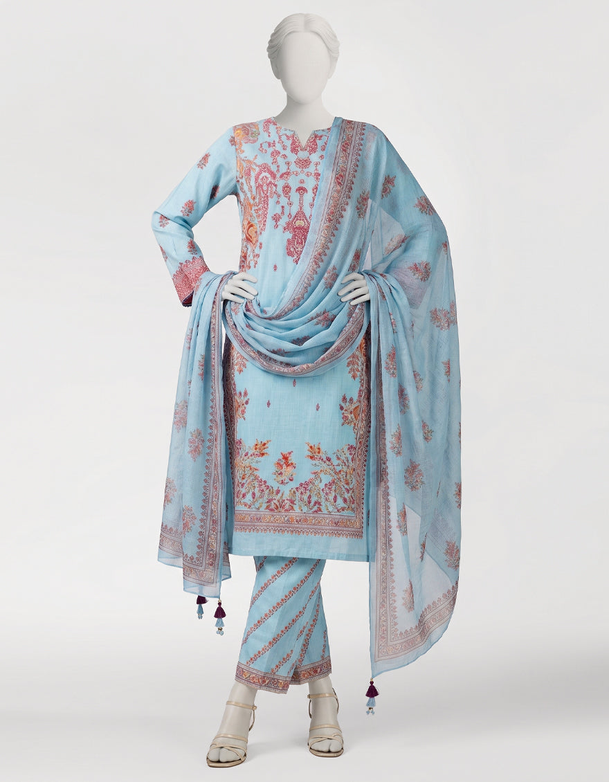 Viscose Blue Stitched Suit - J. Junaid Jamshed