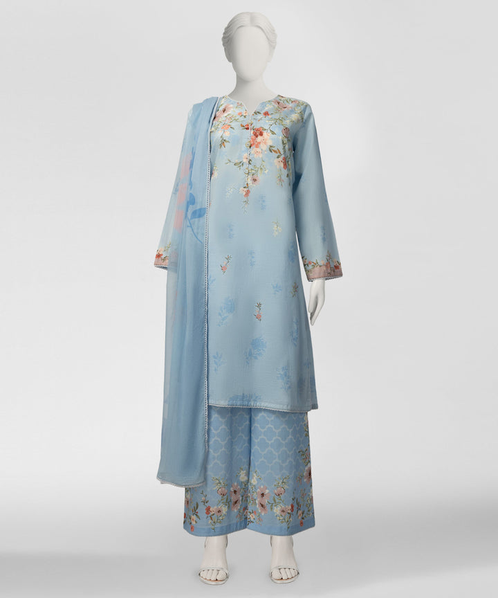 Lawn Blue Stitched Suit - J. Junaid Jamshed