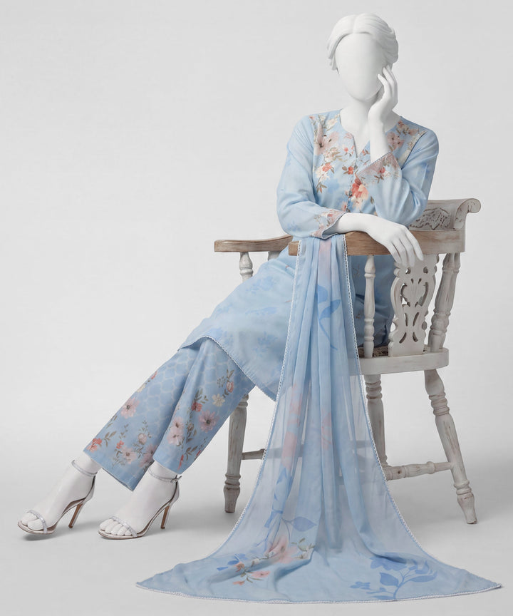 Lawn Blue Stitched Suit - J. Junaid Jamshed