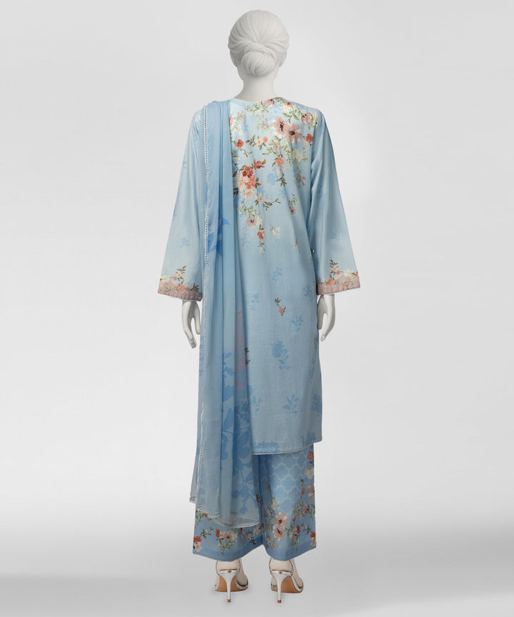 Lawn Blue Stitched Suit - J. Junaid Jamshed