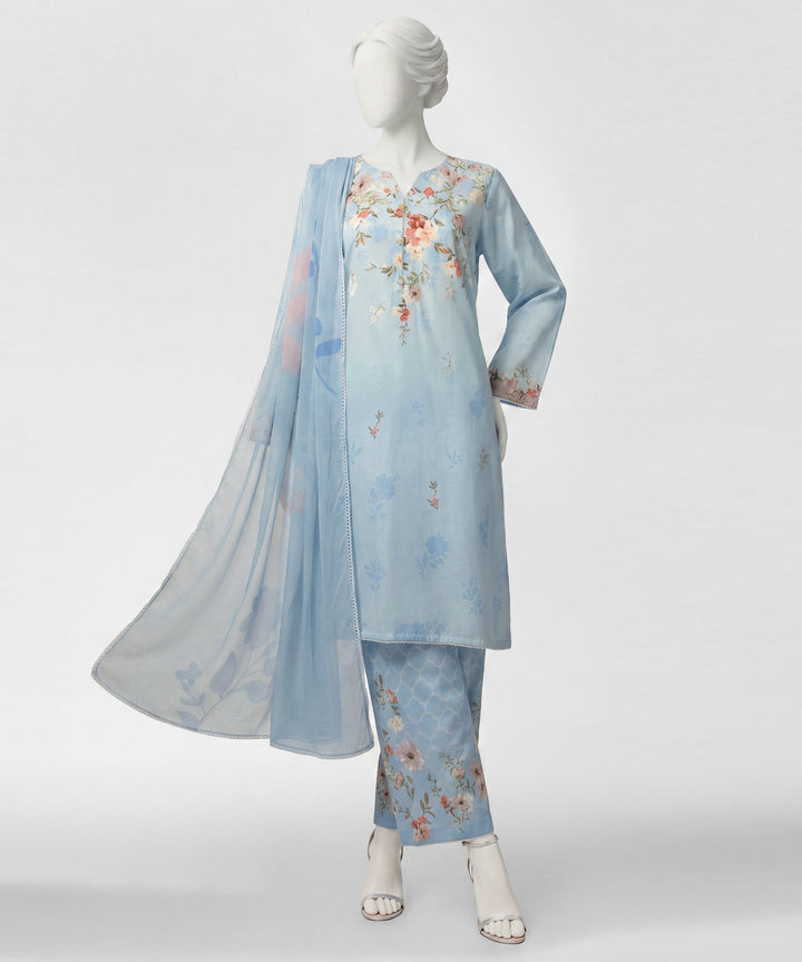 Lawn Blue Stitched Suit - J. Junaid Jamshed