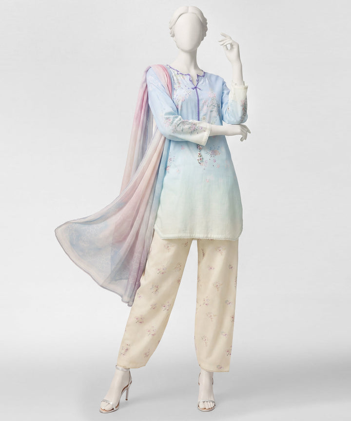 Slub Lawn Blue Stitched Suit - J. Junaid Jamshed