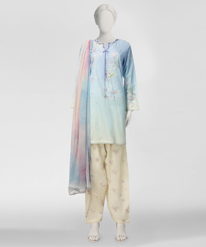 Slub Lawn Blue Stitched Suit - J. Junaid Jamshed