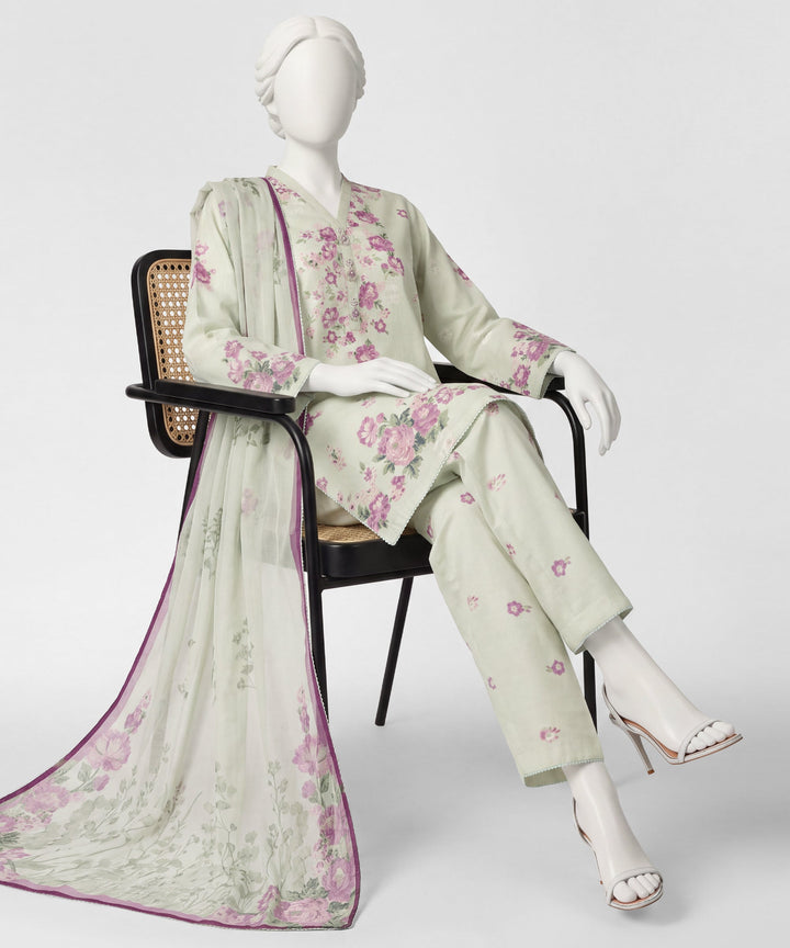 Lawn Light Green Stitched Suit - J. Junaid Jamshed