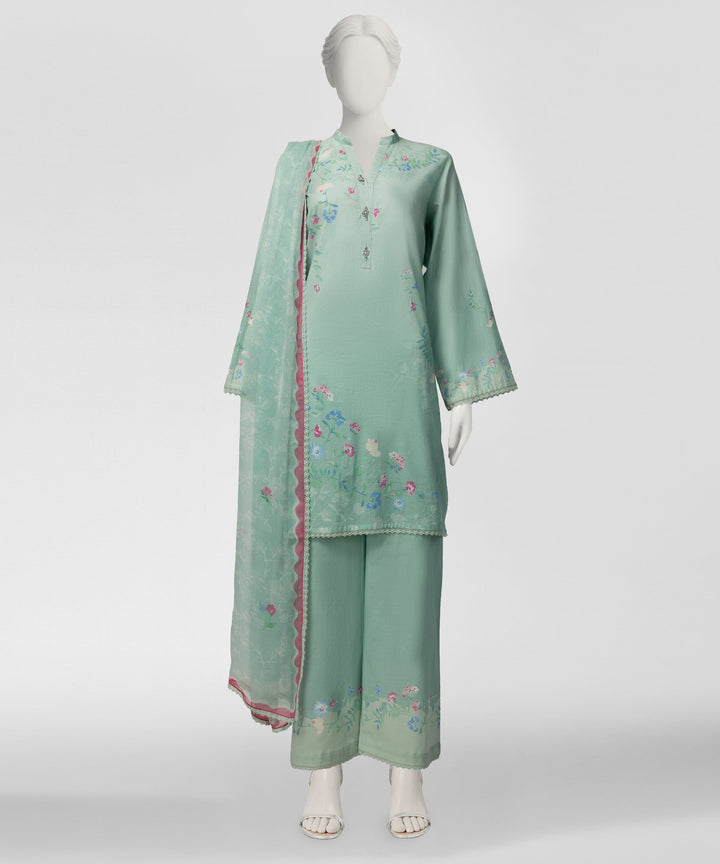 Lawn Green Stitched Suit - J. Junaid Jamshed