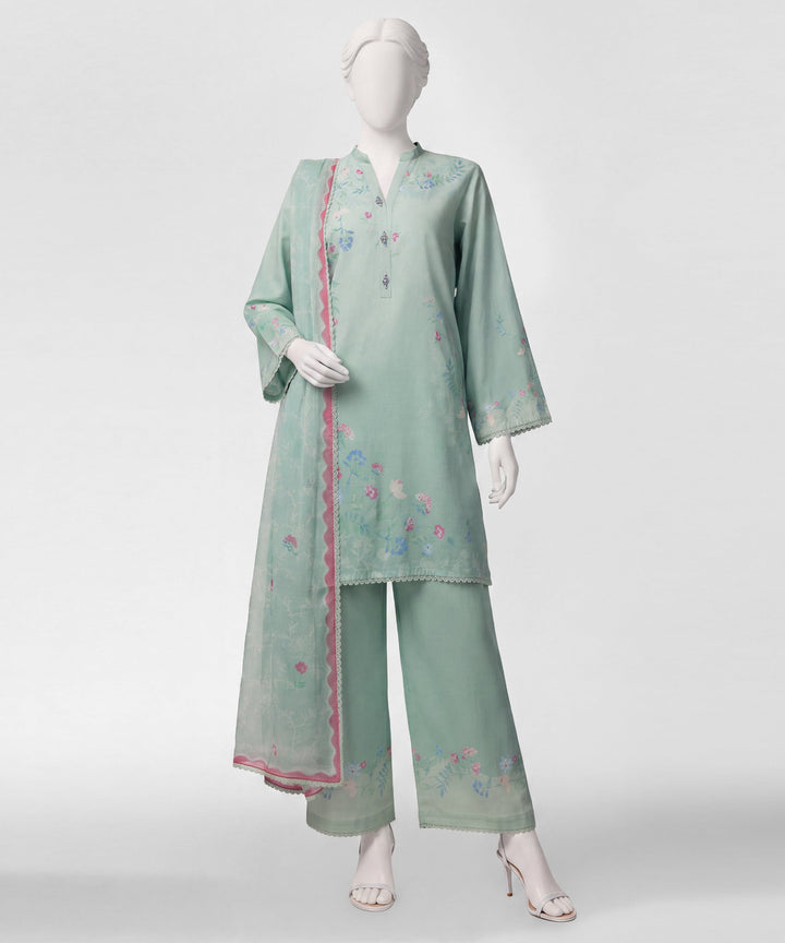 Lawn Green Stitched Suit - J. Junaid Jamshed