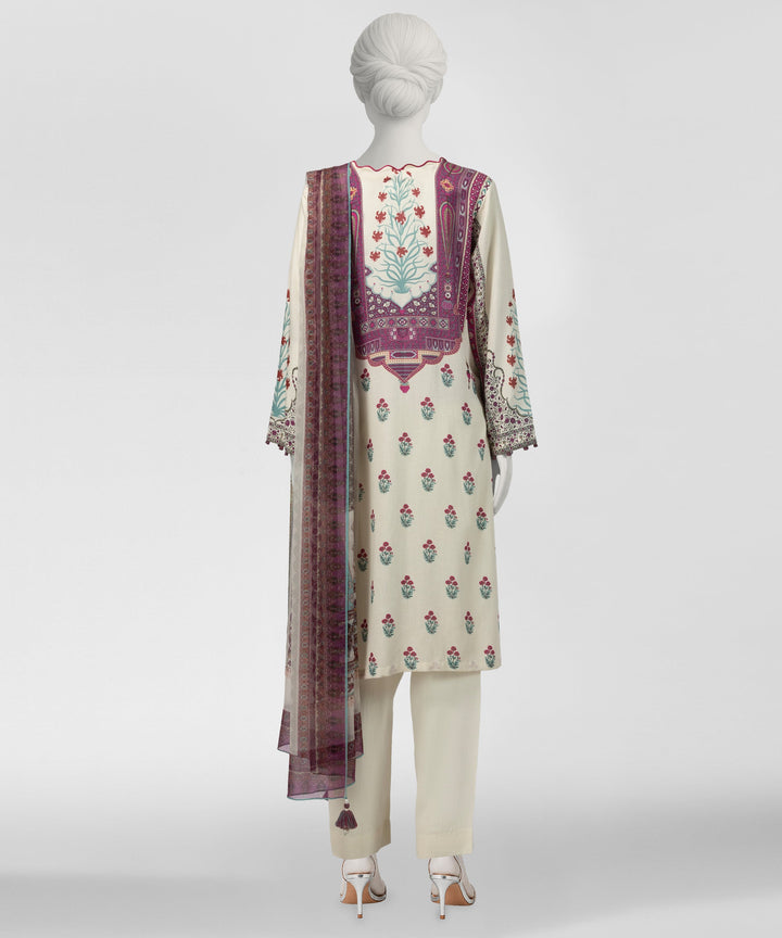 Cotton Viscose Karandi Off White Stitched Suit - J. Junaid Jamshed