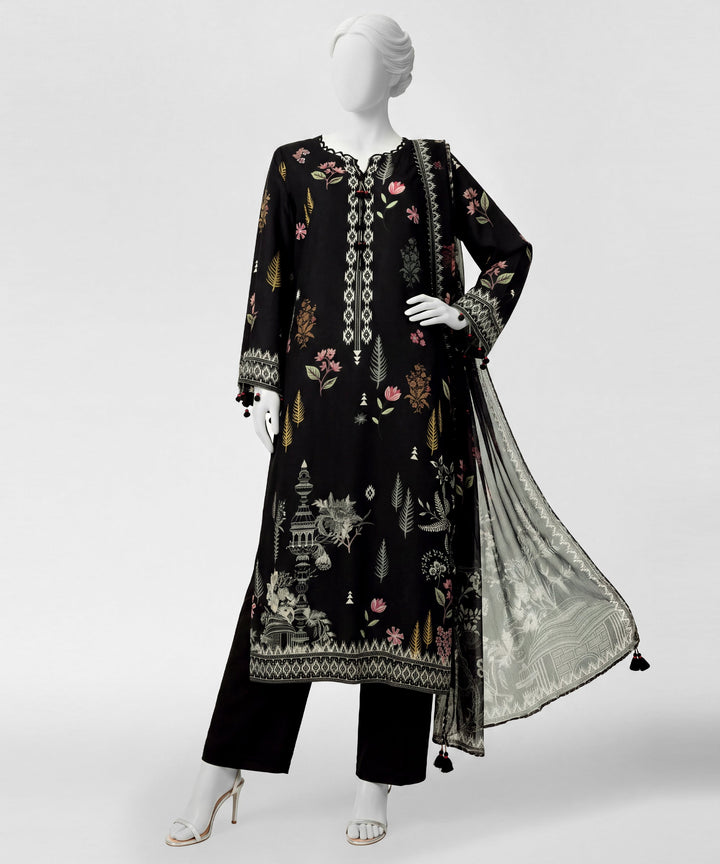 Karandi Black Stitched Suit - J. Junaid Jamshed