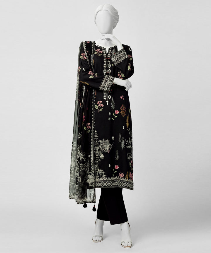 Karandi Black Stitched Suit - J. Junaid Jamshed