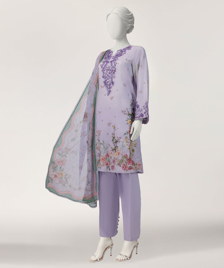 Textured Lilac Stitched Suit - J. Junaid Jamshed
