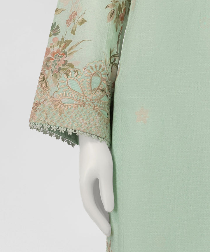 Dobby Light Green Stitched Suit - J. Junaid Jamshed