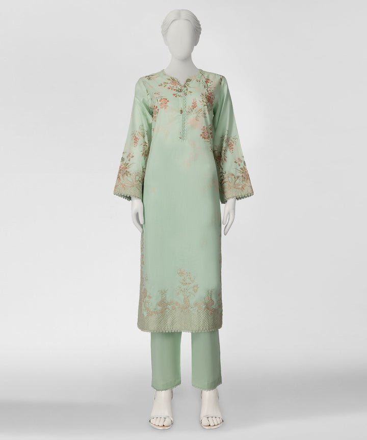 Dobby Light Green Stitched Suit - J. Junaid Jamshed
