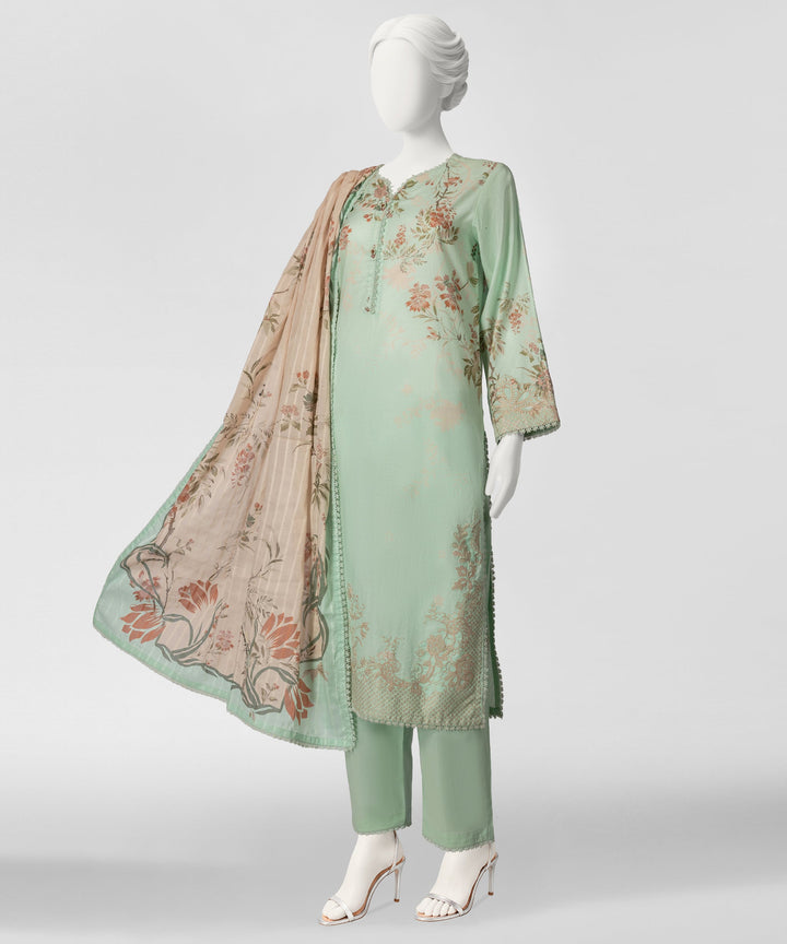Dobby Light Green Stitched Suit - J. Junaid Jamshed
