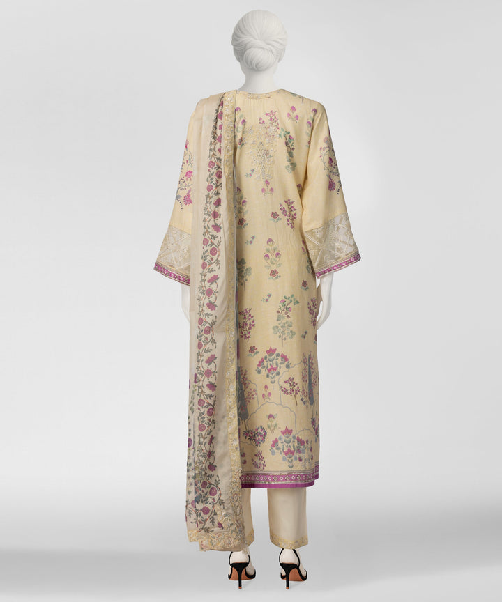 Cotton Viscose Light Yellow Stitched Suit - J. Junaid Jamshed