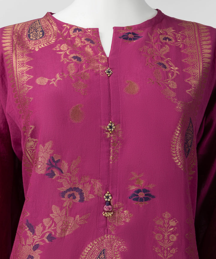 Jacquard Pink Stitched Suit - J. Junaid Jamshed