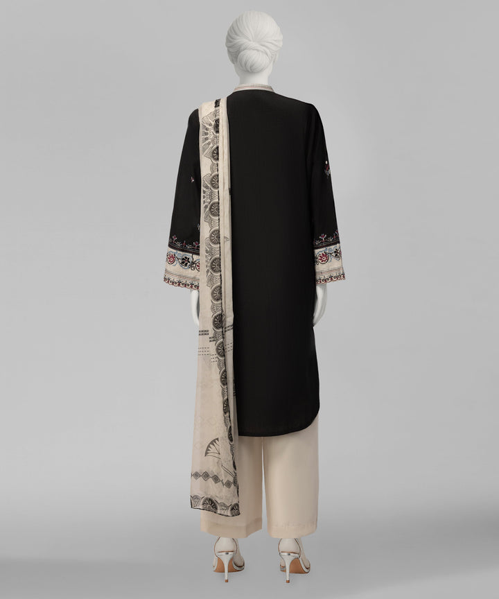 Lawn Black Stitched Suit - J. Junaid Jamshed