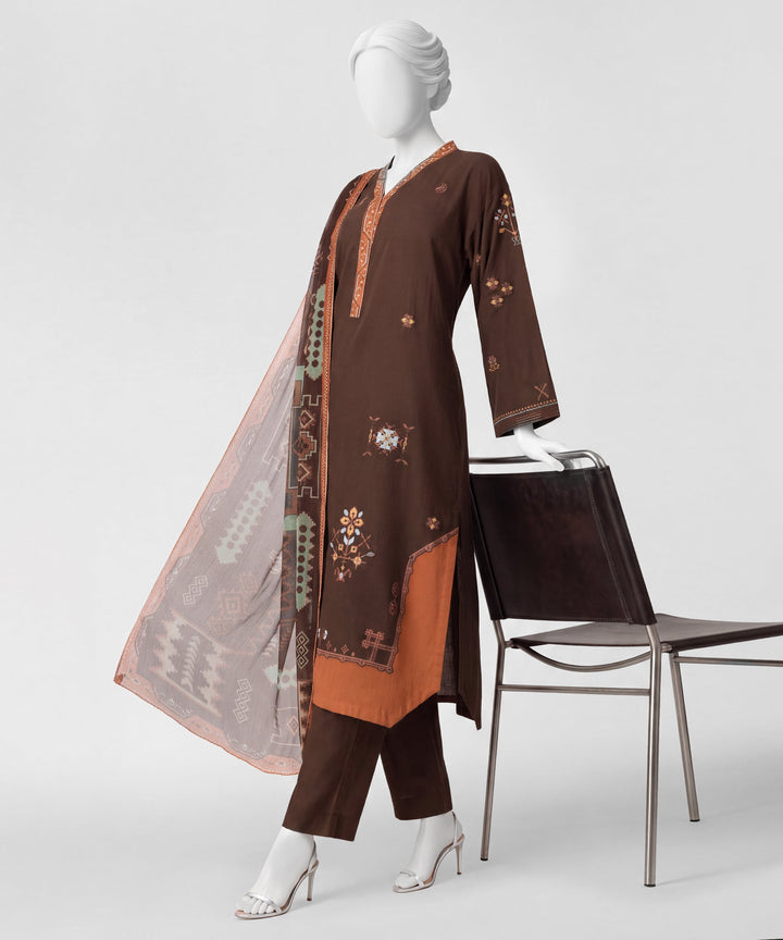 Lawn Brown Stitched Suit - J. Junaid Jamshed
