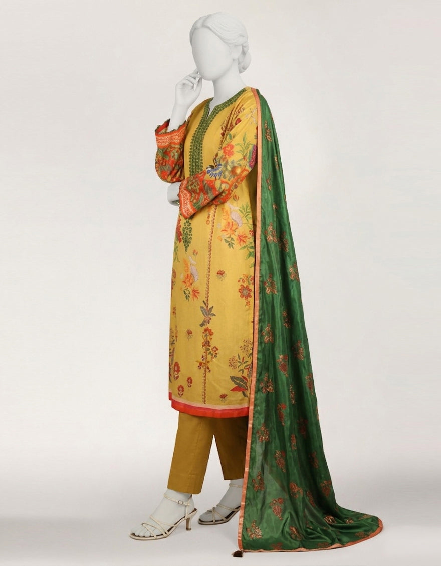 Lawn Yellow Stitched Suit - J. Junaid Jamshed