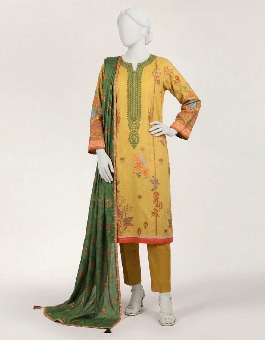 Lawn Yellow Stitched Suit - J. Junaid Jamshed