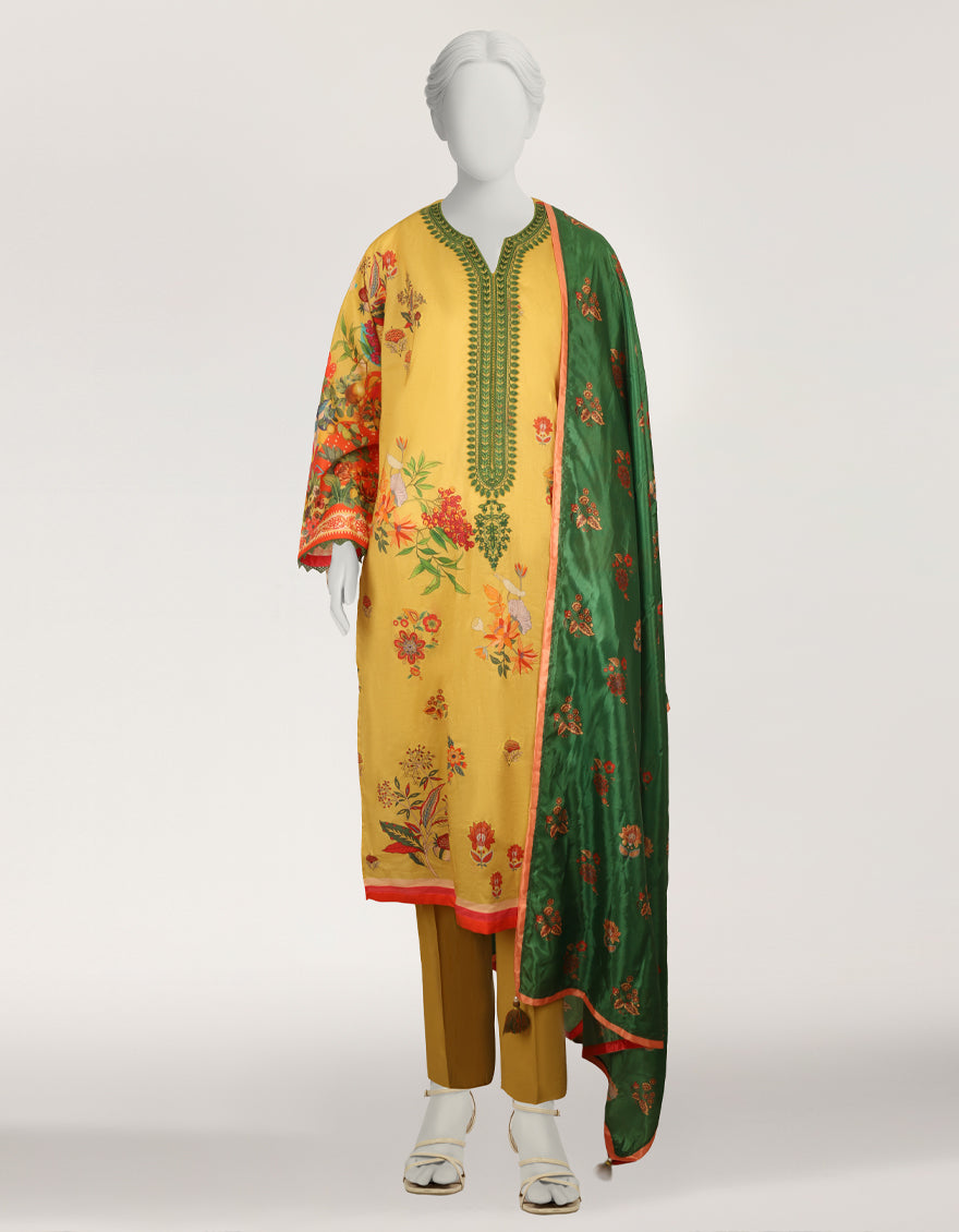 Lawn Yellow Stitched Suit - J. Junaid Jamshed
