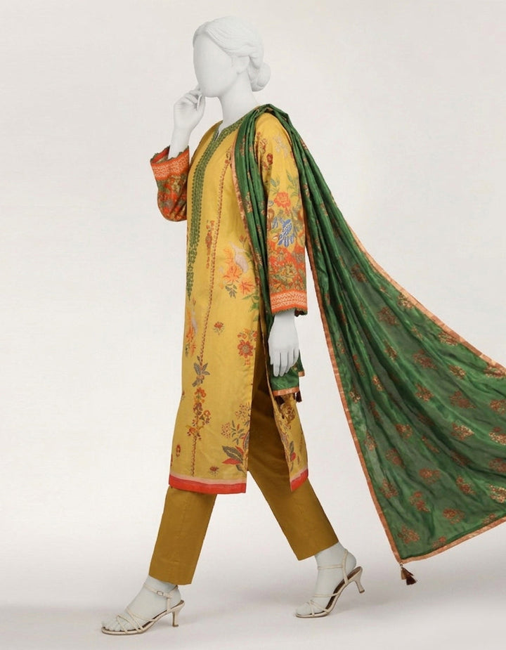 Lawn Yellow Stitched Suit - J. Junaid Jamshed