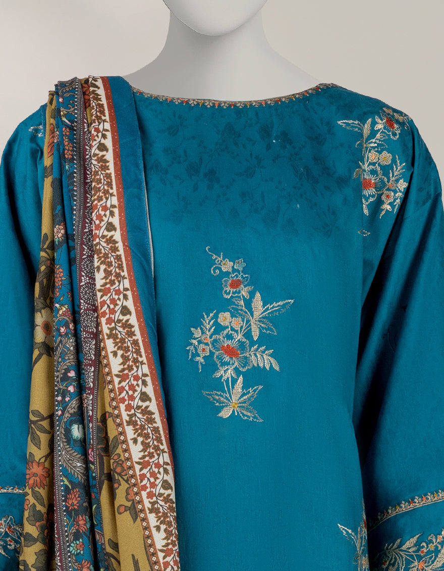 Dobby Blue Unstitched Suit - J. Junaid Jamshed