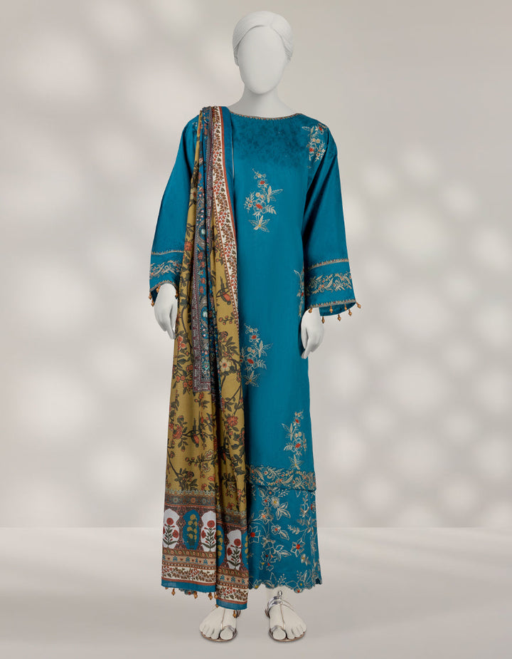 Dobby Blue Unstitched Suit - J. Junaid Jamshed