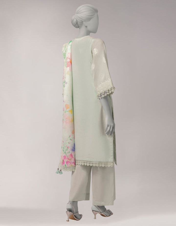 Dobby Green Unstitched Suit - J. Junaid Jamshed