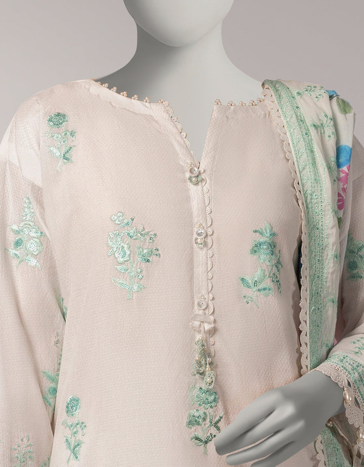 Dobby White Unstitched Suit - J. Junaid Jamshed