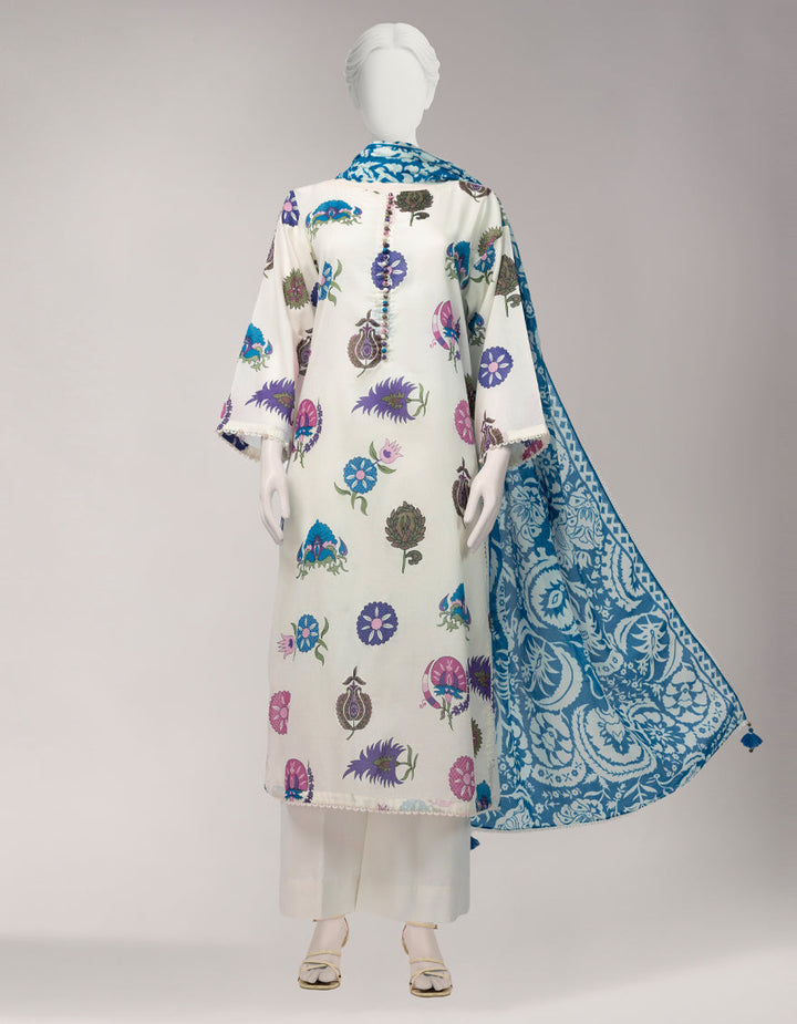 Lawn Multicolor Unstitched Suit - J. Junaid Jamshed