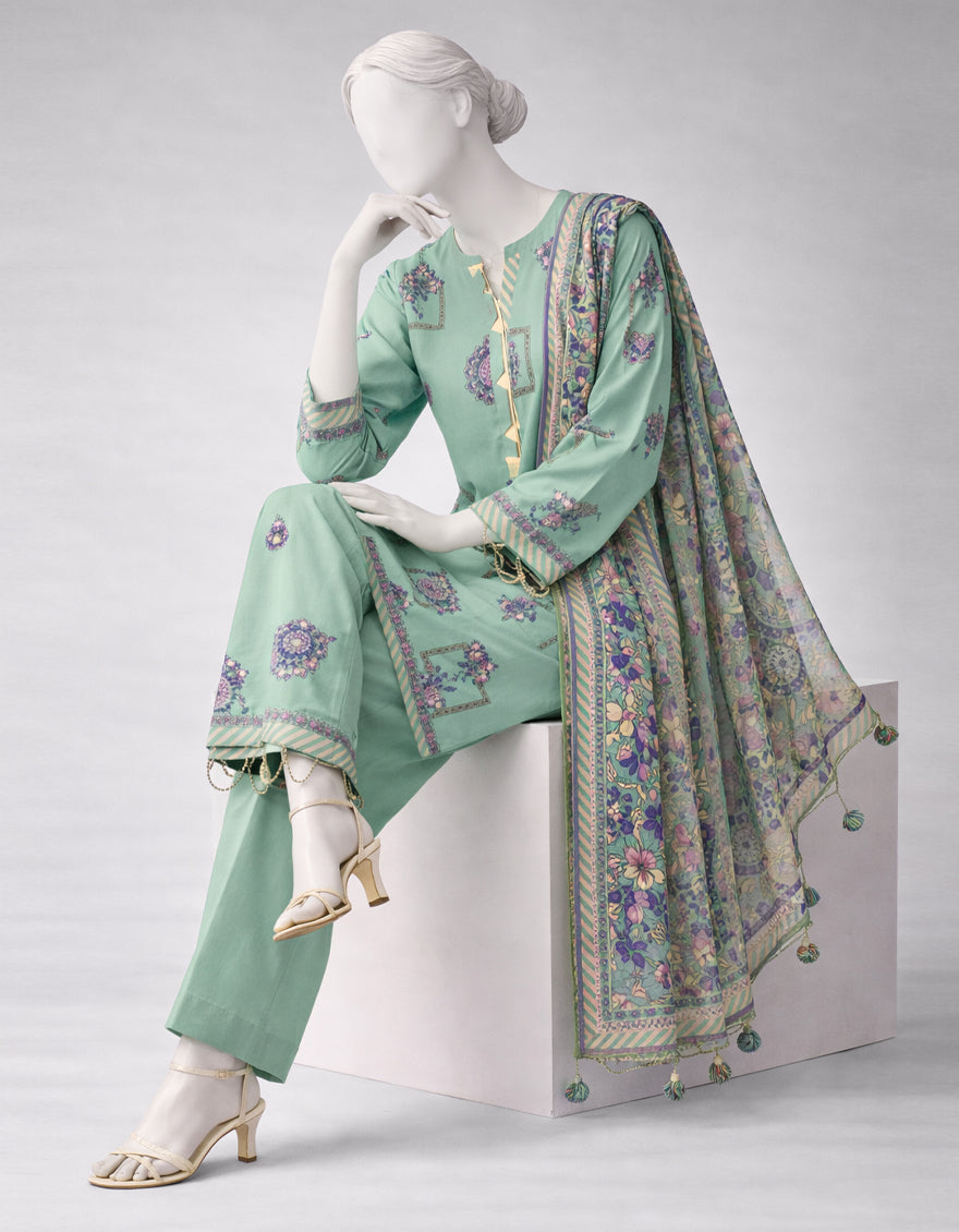 Lawn Multicolor Unstitched Suit - J. Junaid Jamshed