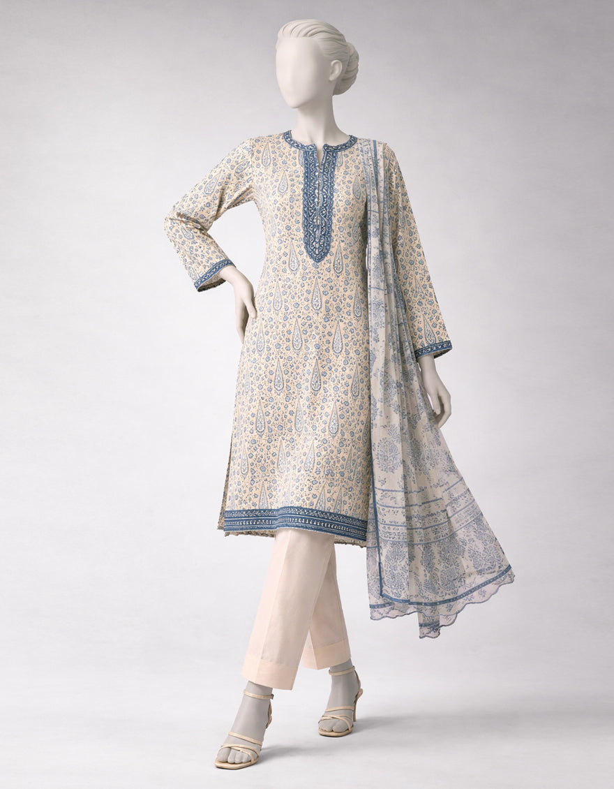 Lawn Multicolor Unstitched Suit - J. Junaid Jamshed