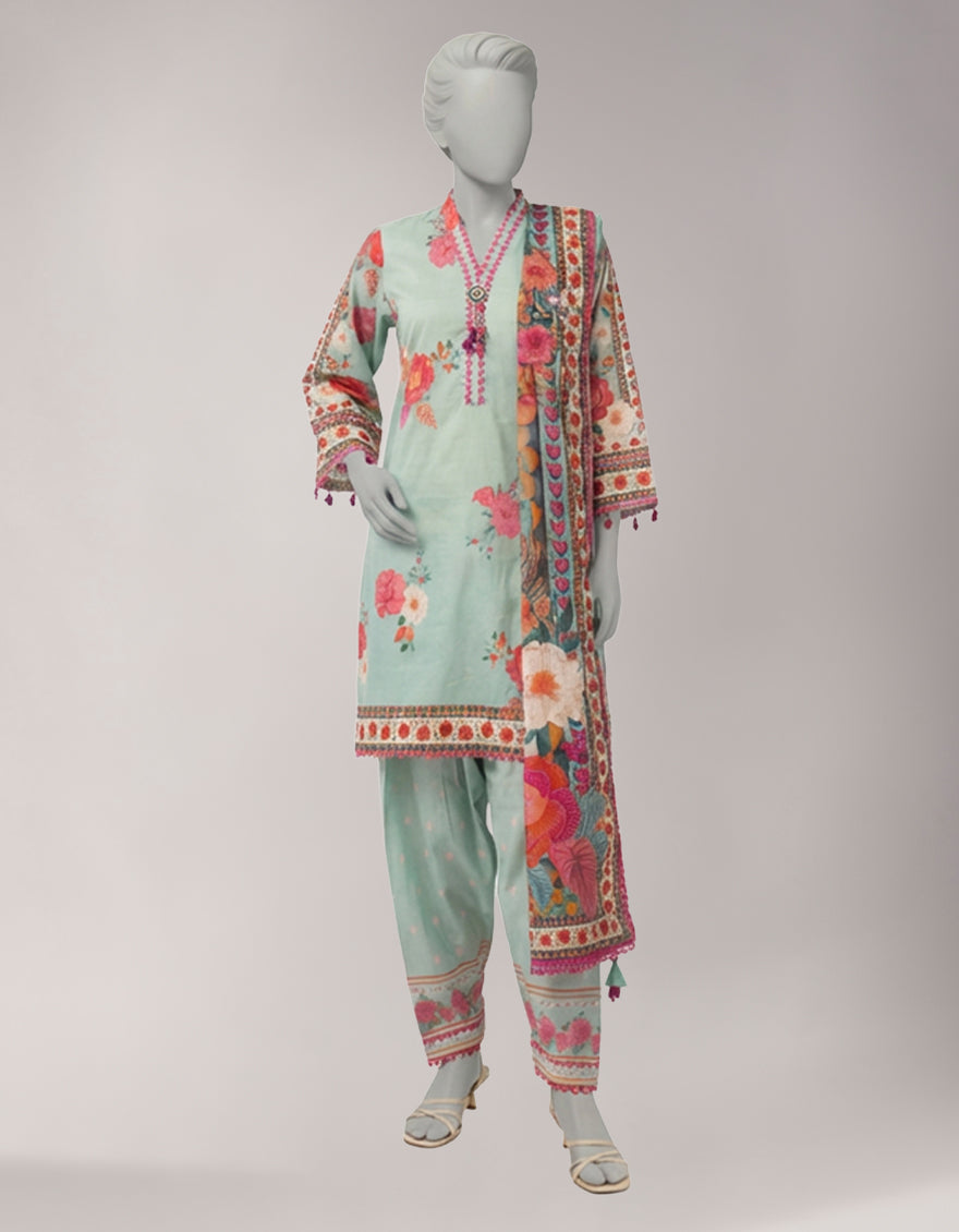 Lawn Multicolor Unstitched Suit - J. Junaid Jamshed