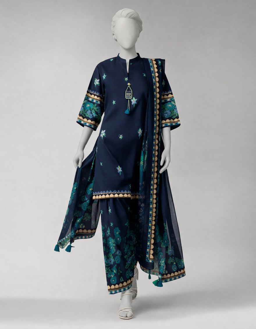 Lawn Multicolor Unstitched Suit - J. Junaid Jamshed
